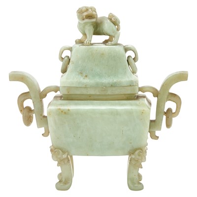 Lot 79 - A Chinese Celadon Jade Censer and Cover...