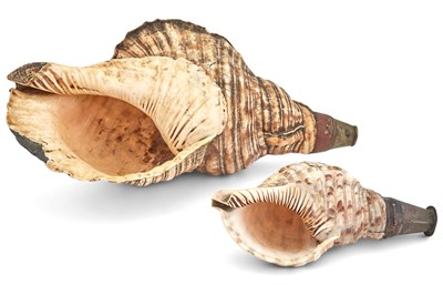 Lot 200 - Two Horugai (Conch Shells) Each mounted with a...