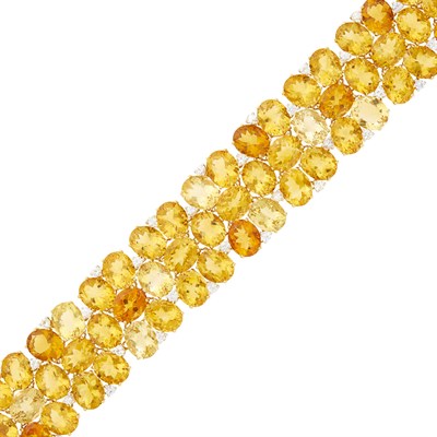 Lot 27 - Wide Gold, Citrine and White Sapphire Bracelet