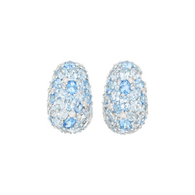 Lot 119 - Pair of White Gold, Blue Topaz, and Diamond Bombé Earclips