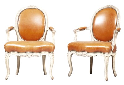 Lot 161 - Pair of Louis XV Painted Fauteuils en...