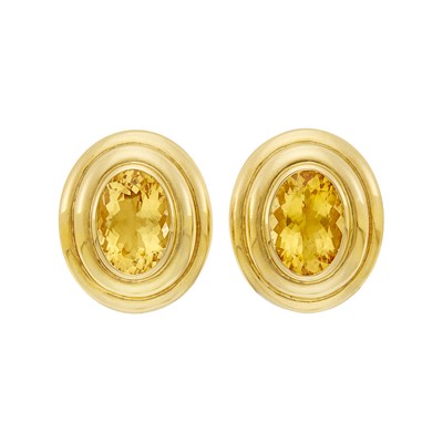 Lot 24 - Pair of Gold and Citrine Earclips