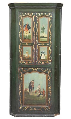 Lot 163 - Painted and Decorated Corner Cupboard Possibly...