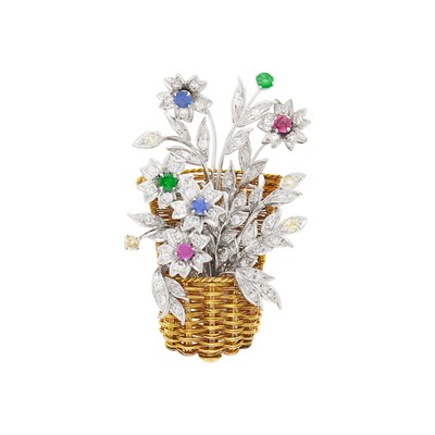 Lot 53 - Gold, Platinum, Colored Stone and Diamond Bouquet Brooch