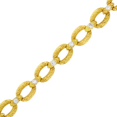 Lot 164 - Van Cleef & Arpels Gold, Platinum and Diamond Link Bracelet