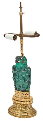Lot 125 - Malachite Covered Vase Mounted as a Lamp...