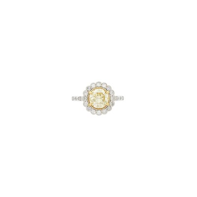 Lot 139 - Two-Color Gold, Fancy Light Yellow Diamond and Diamond Ring