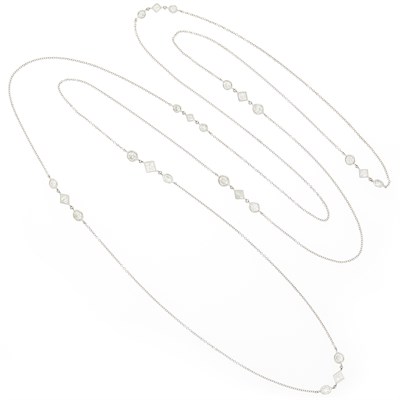 Lot 1065 - Long White Gold and Diamond Chain Necklace
