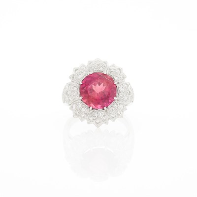 Lot 1096 - White Gold, Pink Tourmaline and Diamond Ring