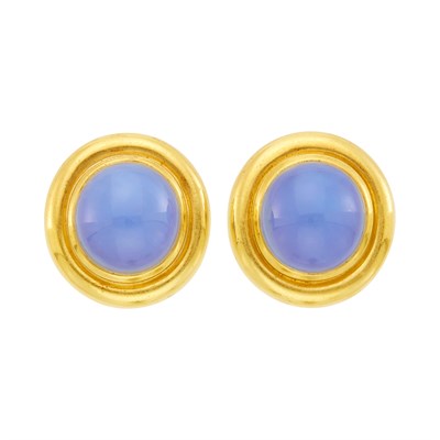 Lot 46 - Tiffany & Co., Paloma Picasso Pair of Gold and Blue Chalcedony Earclips