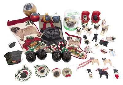 Lot 1077 - Group of Pug Decorated Christmas Decorations...