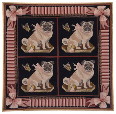 Lot 1015 - Framed Needlework Panel of Four Pugs Worked by...