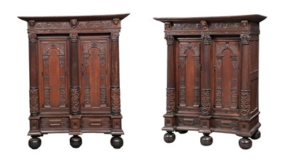 Lot 1181 - Pair of Continental Baroque Carved Oak Shranks...