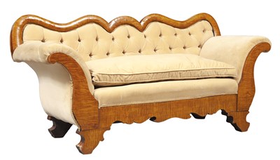 Lot 1147 - Empire Upholstered Tiger Maple Small Settee...