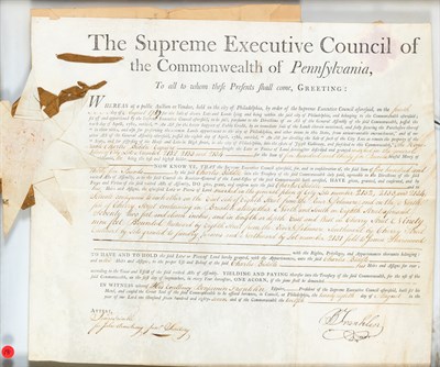 Lot 1124 - BENJAMIN FRANKLIN Document signed granting...