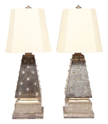 Lot 291 - Pair of Silver Leaf and Mirrored Obelisk Form...