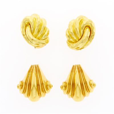 Lot 1247 - Pair of Gold Earclips and Pair of Henry Dunay Earclips