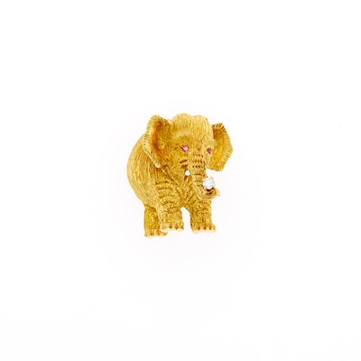 Lot 1089 - Gold and Diamond Elephant Pin