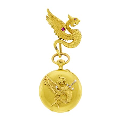Lot 27 - J.E. Caldwell & Co. Antique Gold, Ruby and Diamond Lapel-Watch