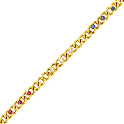Lot 42 - Antique Gold, Diamond, Sapphire and Ruby Link Bracelet