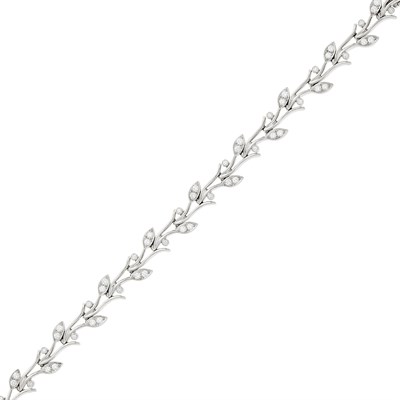 Lot 63 - Tiffany & Co. Platinum and Diamond 'Olive Leaf Vine' Bracelet