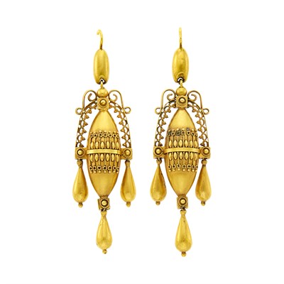 Lot 30 - Pair of Etruscan Revival Gold Pendant-Earrings