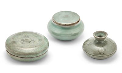 Lot 393 - Three Korean Celadon Glazed Stoneware Vessels...