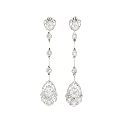 Lot 90 - Pair of Platinum and Diamond Pendant-Earrings