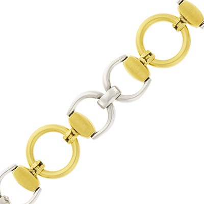 Lot 59 - Wide Two-Color Gold Stirrup Link Bracelet