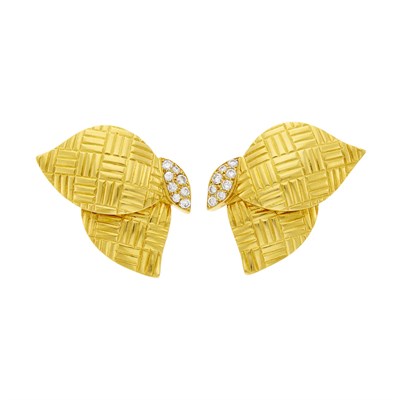 Lot 4 - Boucheron Pair of Gold and Diamond Leaf Earclips, France