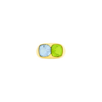 Lot 3 - Seaman Schepps Gold, Aquamarine and Peridot Ring