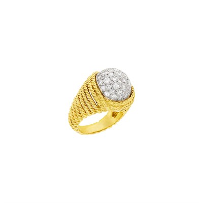 Lot 58 - Two-Color Gold and Diamond Dome Ring
