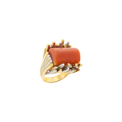 Lot 60 - Two-Color Gold and Coral Ring