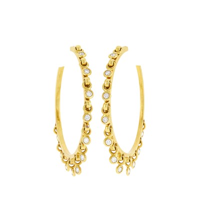 Lot 6 - Christian Dior Pair of Gold and Diamond 'Coquine' Fringe Hoop Earrings, France