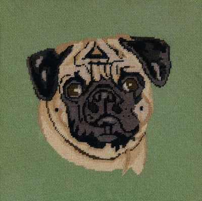 Lot 1005 - Two Brigid Berlin Needlepoint Pictures of Pugs...