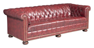 Lot 328 - Red Leather Upholstered Chesterfield Sofa...