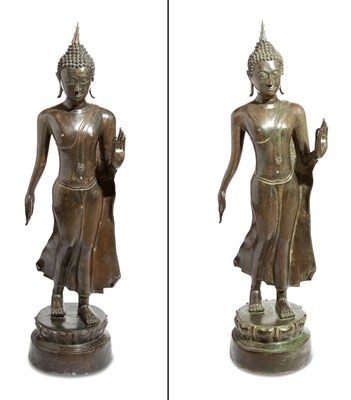 Lot 120 - A Large Pair of Thai Bronze Figures of Buddha