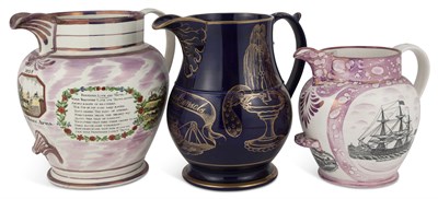 Lot 1257 - Two Sunderland Pink Lustre Pottery Jugs 19th...