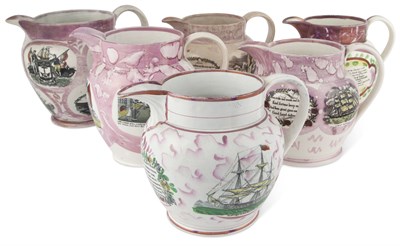 Lot 1258 - Group of Six Sunderland Pink Lustre Pottery...