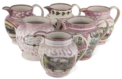 Lot 1259 - Group of Six Sunderland Pink Lustre Pottery...