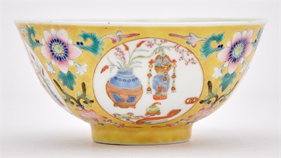 Lot 179 - A Chinese Yellow Ground Enameled 'Medallion'...