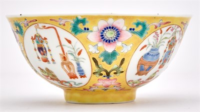 Lot 179 - A Chinese Yellow Ground Enameled 'Medallion'...