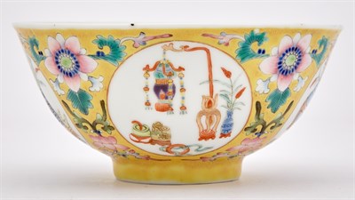 Lot 179 - A Chinese Yellow Ground Enameled 'Medallion'...