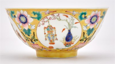 Lot 179 - A Chinese Yellow Ground Enameled 'Medallion'...