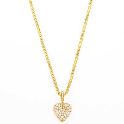 Lot 1221 - Gold and Diamond Heart Pendant, France, with Chain Necklace