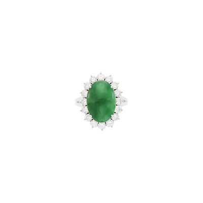 Lot 37 - Platinum, Jade and Diamond Ring