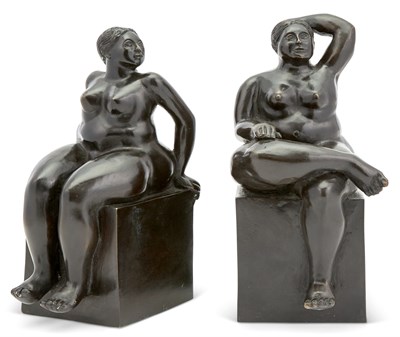 Lot 189 - Two Botero Style Bronze Figures of Seated Nude...