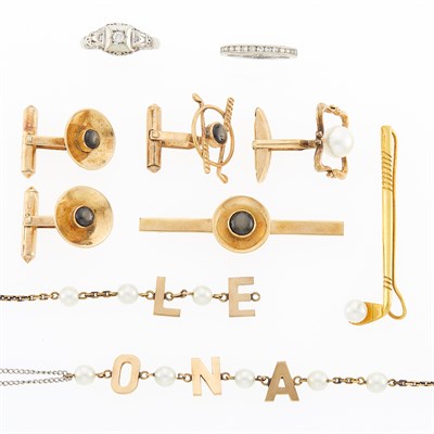 Lot 1208 - Group of Gold, Metal, Diamond, Cultured Pearl and Black Star Sapphire Jewelry