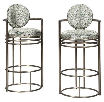 Lot 319 - Pair of Upholstered Brass Barstools Height 41...