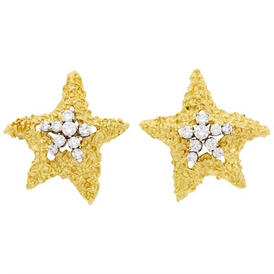 Lot 45 - Pair of Nugget Gold and Diamond Starfish Earclips